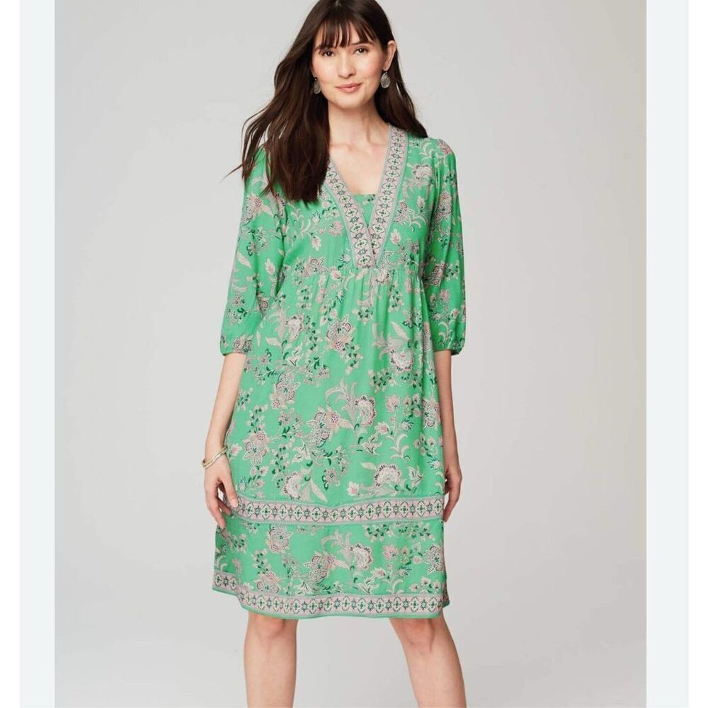 NWT J. Jill Women’s XS Border-Printed Flounced Hem Paisley Dress Mint